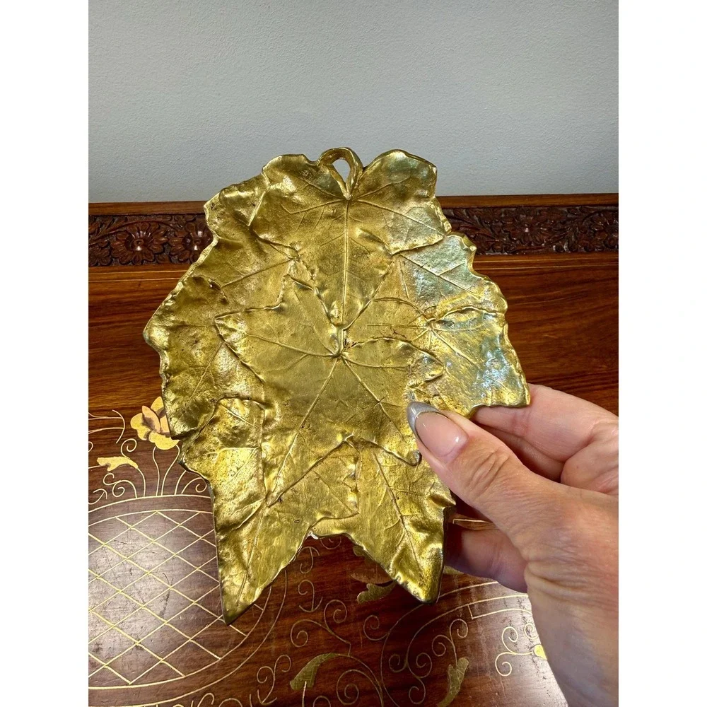 Vintage Brass Ivy Leaf Dish • Cambron Solid Brass Trinket Tray Catchall